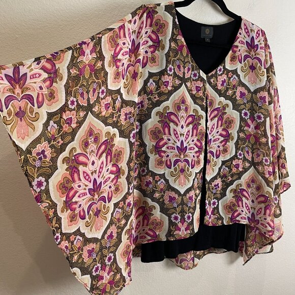 JM Collection Womens Plus 1X Top Poncho Overlay with Attached Tank Top Blouse - Picture 14 of 14